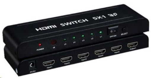 Obrázek PREMIUMCORD HDMI switch 5:1 kovový s dálkovým ovladačem a napájecím adaptérem