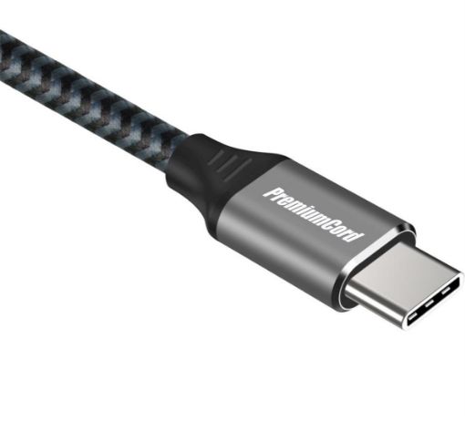 Obrázek PremiumCord Kabel USB-C M/M, 100W 20V/5A 480Mbps bavlněný oplet, 1,5m