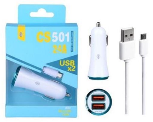 Obrázek PLUS nabíječka do auta CS501, konektor micro USB, vstup 2x USB 2,1/1 A, modrá