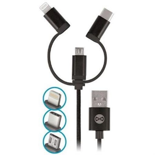 Obrázek Datový kabel Forever 3v1 micro USB+Lightning+USB-C 1m 1,5A černý