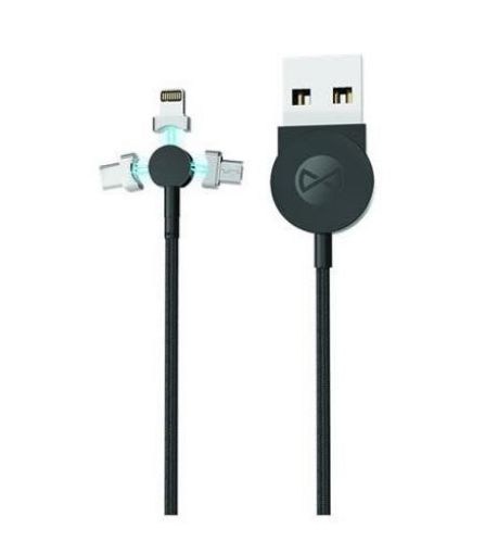 Obrázek Datový kabel Forever Core 3v1 magnetický micro USB+Lightning+USB-C 1m 2,5A textilní černý