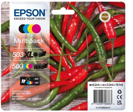 Obrázek EPSON ink bar Multipack "Chilli" 4-colours 503XL Black / 503 CMY Ink, ČB 550, BAR 165 stran