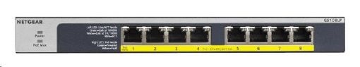 Obrázek Netgear GS108PP 8-port Gigabit PoE+ Switch, 8x gigabit PoE port, PoE budget 123W, fanless