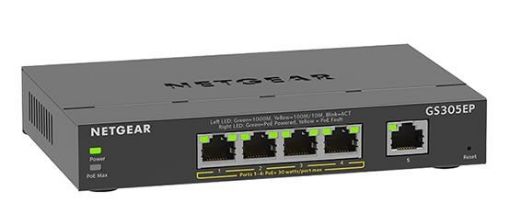 Obrázek Netgear GS305EP 5-port Gigabit Plus Poe Switch, 4 porty jsou PoE, PoE budget 63W