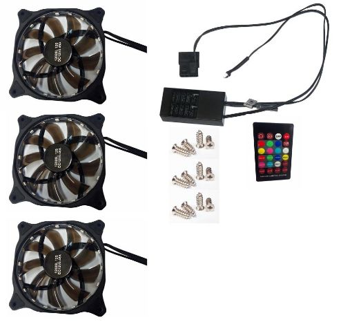 Obrázek EUROCASE ventilátor RGB 120mm (spot Led), set 3ks + controller