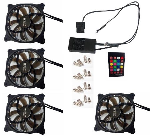 Obrázek EUROCASE ventilátor RGB 120mm (spot Led), set 4ks + controller