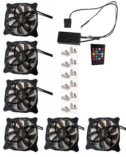 Obrázek EUROCASE ventilátor RGB 120mm (spot Led), set 6ks + controller