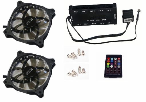 Obrázek EUROCASE ventilátor RGB 120mm (FullControl spot Led), set 2ks + controller