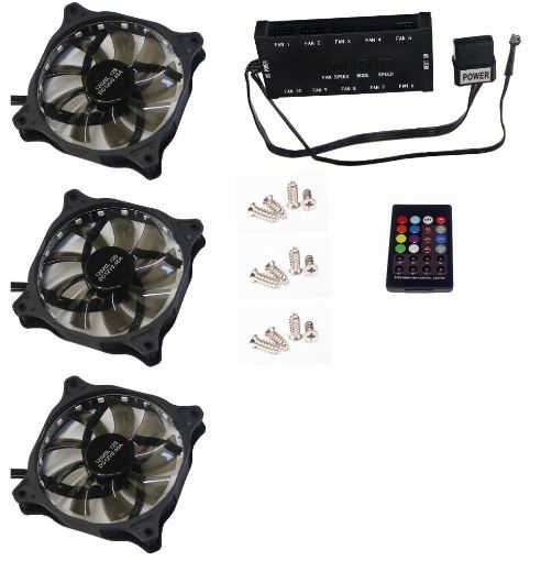 Obrázek EUROCASE ventilátor RGB 120mm (FullControl spot Led), set 3ks + controller