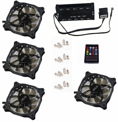 Obrázek EUROCASE ventilátor RGB 120mm (FullControl spot Led), set 4ks + controller