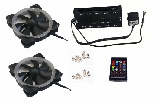 Obrázek EUROCASE ventilátor RGB 120mm (Turbine blade, FullControl Led), set 2ks + controller