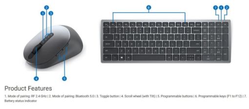 Obrázek Dell Multi-Device Wireless Keyboard and Mouse - KM7120W - US International (QWERTY)
