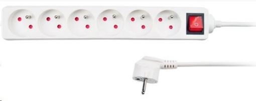 Obrázek Solight predlžovací prívod, 6 zásuviek, biely, vypínač, 1,5m