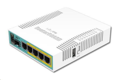 Obrázek MikroTik RouterBOARD hEX PoE, 800MHz CPU, 128MB RAM, 5xGLAN, USB, PoE 802.3at, USB, SFP,  vč. L4