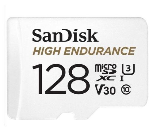 Obrázek SanDisk MicroSDHC karta 128GB High Endurance (R:100/W:40 MB/s, Class 10, U3 V30) + adaptér