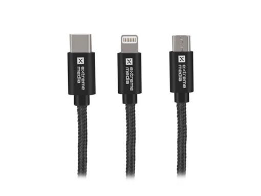 Obrázek Natec vícekonektorový kabel 3v1 USB Micro + Lightning + USB-C, textilní opletení, 1m