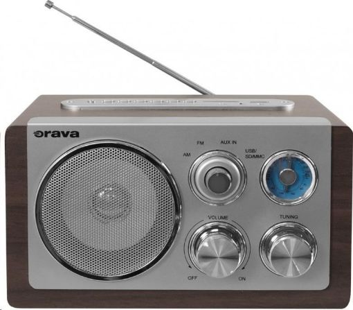 Obrázek Orava RR-29 A rádio, 1 x 3,5W, AM / FM rádio, USB, AUX vstup, SD karta, hnědá / stříbrná