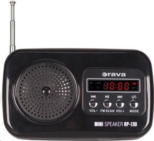 Obrázek Orava RP 130 přenosný rádiopřijímač, SD Karta, výstup na sluchátka, LED displej, FM rádio, USB, AUX vstup, černý