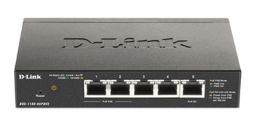 Obrázek D-Link DGS-1100-05PDV2 5-Port Gigabit PoE Smart Switch, bez zdroje - napájen přes PoE, 2 PoE porty