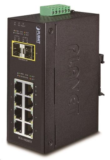 Obrázek Planet IGS-1020TF, Switch, průmyslový, 8x 10/100/1000T, 2x 100/1000X SFP, -40~+75°C