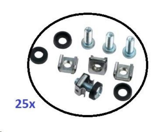 Obrázek Montážní sada M6 do rozvaděčů - 25ks (100x šroubek + 100x matka + 100x podložka), délka šroubu 20mm