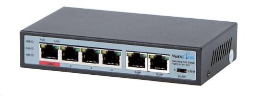 Obrázek MaxLink PoE switch PSBT-6-4P-250 (náhrada za PSAT-6-4P-250), 6x LAN/4x PoE 250m, 802.3af/at/bt