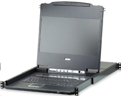 Obrázek ATEN 8-port KVM USB, DVI, OSD,Single Rail rack, 17.3" FHD LCD, touchpad, klávesnice