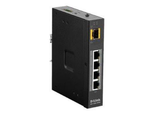 Obrázek D-Link DIS 100G-5PSW - Přepínač - neřízený - 4 x 10/100/1000 (PoE+) + 1 x gigabitů SFP - lze montovat na konzolu DIN, pro připevnění na zeď - PoE+ (120 W) - DC napájení