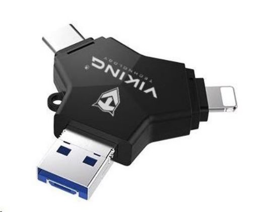 Obrázek Viking USB Flash disk 3.0 4v1 s koncovkou Lightning/Micro USB/USB/USB-C, 128 GB, černá