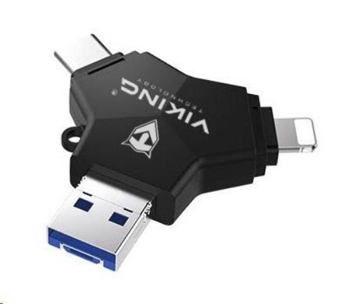 Obrázek Viking USB Flash disk 3.0 4v1 s koncovkou Lightning/Micro USB/USB/USB-C, 64 GB, černá