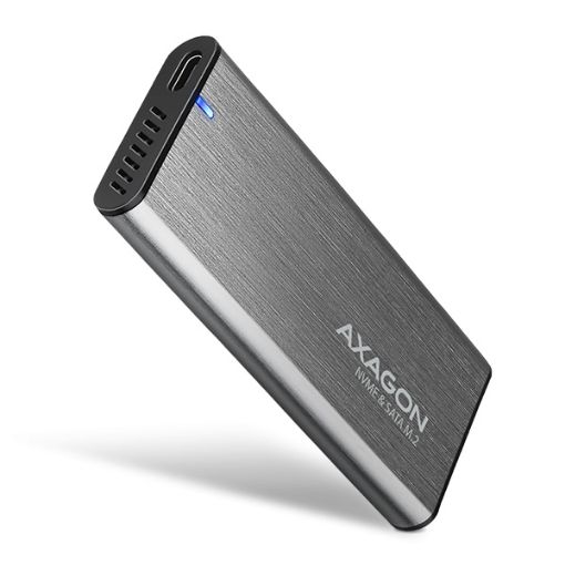 Obrázek AXAGON EEM2-SG2, USB-C 3.2 Gen 2 - M.2 NVMe & SATA SSD kovový RAW box, bezšroubkový, stříbrný