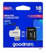 Obrázek GOODRAM microSDHC karta 16GB M1A4 All-in-one (R:100/W:10 MB/s), UHS-I Class 10, U1 + Adapter + OTG card reader/čtečka