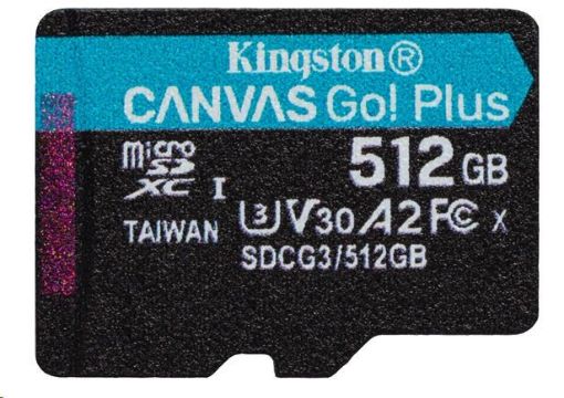 Obrázek Kingston MicroSDXC karta 512GB Canvas Go! Plus, R:170/W:90MB/s, Class 10, UHS-I, U3, V30, A2