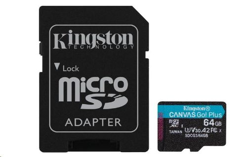 Obrázek Kingston MicroSDXC karta 64GB Canvas Go! Plus, R:170/W:70MB/s, Class 10, UHS-I, U3, V30, A2 + Adaptér