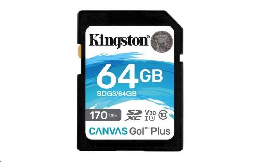 Obrázek Kingston SDXC karta 64GB Canvas Go! Plus, R:170/W:90MB/s, Class 10, UHS-I, U3, V30