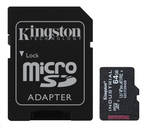 Obrázek Kingston MicroSDXC karta 64GB microSDXC Industrial C10 A1 pSLC Card + SD Adapter