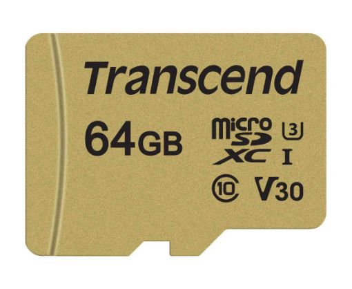 Obrázek TRANSCEND MicroSDXC karta 64GB 500S, UHS-I U3 V30 + adaptér