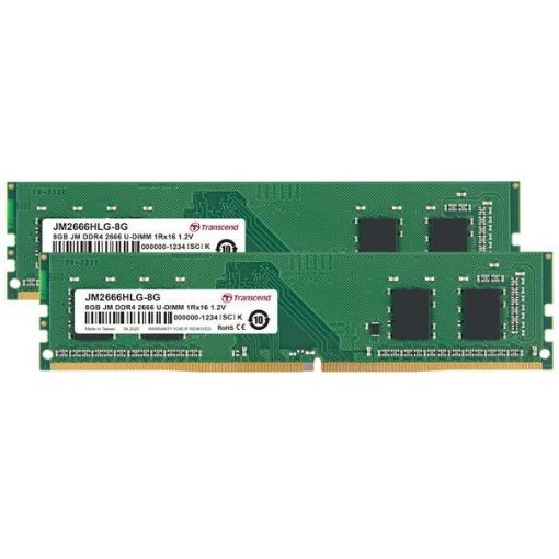 Obrázek TRANSCEND DIMM DDR4 16GB (Kit of 2) 2666MHz 1Rx16 1Gx16 CL19 1.2V