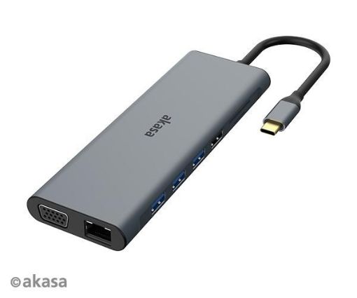 Obrázek AKASA Dokovací stanice USB-C 14v1, USB-C (power+data), USB 2.0, 2xHDMI, VGA, RJ45, USB 3.2, čtečka karet, 3,5mm jack