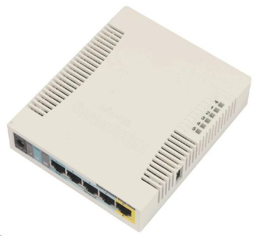 Obrázek MikroTik RouterBOARD RB951Ui-2HnD, 600MHz CPU, 128MB RAM, 5x LAN, integr. 2.4GHz Wi-Fi, vč. L4 licence