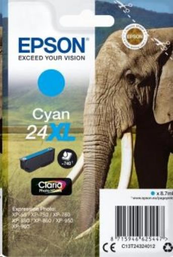 Obrázek EPSON ink bar Singlepack "Slon" Cyan 24XL Claria Photo HD Ink