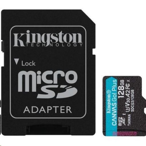 Obrázek Kingston MicroSDXC karta 128GB Canvas Go! Plus, R:170/W:90MB/s, Class 10, UHS-I, U3, V30, A2 + Adaptér