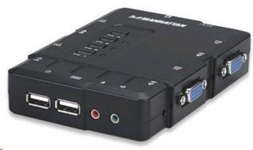 Obrázek MANHATTAN KVM přepínač 4 porty, USB, audio, integrované kabely