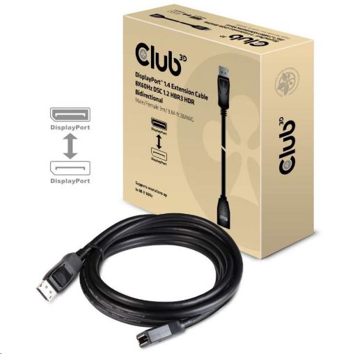 Obrázek Club3D Kabel prodlužovací DisplayPort 1.4 8K 60Hz DSC 1.2 HBR3 HDR Bidirectional (M/F), 3m