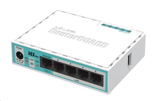 Obrázek MikroTik RouterBOARD hEX lite, 850MHz CPU, 64MB RAM, 5x LAN, vč. L4 licence