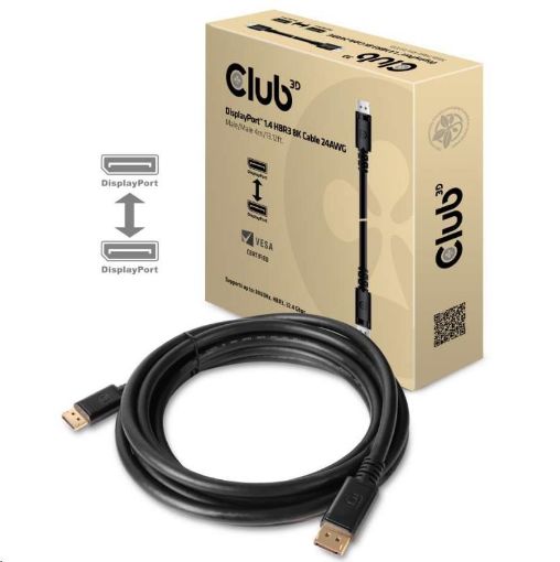 Obrázek Club3D Kabel certifikovaný DisplayPort 1.4 HBR3, 8K60Hz (M/M), černé koncovky, 4m, 24 AWG