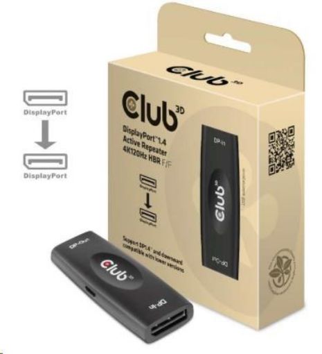 Obrázek Club3D Adaptér aktivní DisplayPort 1.4 Repeater 4K120HZ HBR3 (F/F), černá