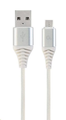 Obrázek GEMBIRD Kabel USB 2.0 AM na MicroUSB (AM/BM), 1m, opletený, bílo-stříbrný, blister, PREMIUM QUALITY