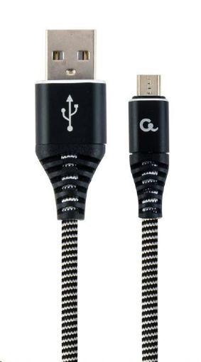 Obrázek GEMBIRD Kabel USB 2.0 AM na MicroUSB (AM/BM), 2m, opletený, černo-bílý, blister, PREMIUM QUALITY