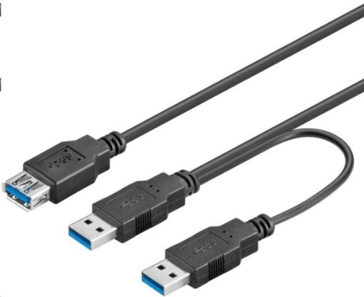 Obrázek PremiumCord USB 3.0 napájecí Y kabel A/Male + A/Male -- A/Female DUÁLNÍ (extra napájení)